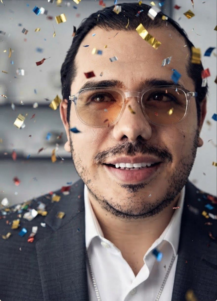 Antonio sonríe entre confeti durante su celebración